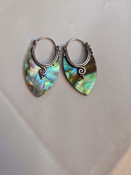 Jewelry - Sterling Silver Abalone Shell Teardrop Hoop Earrings - Iridescent Green